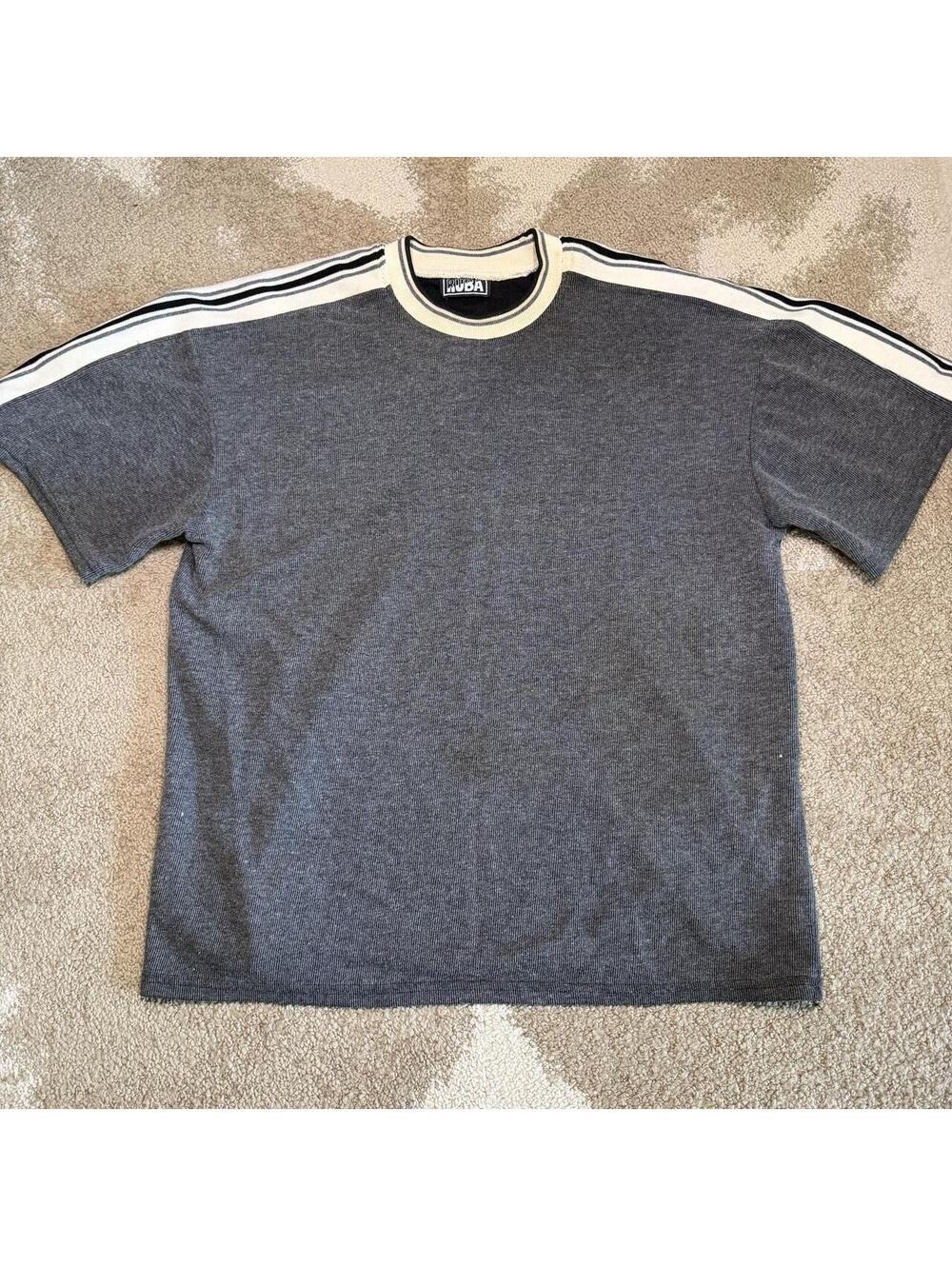 VTG 90s RUBA Heavy Ribbed Striped Short Sleeve Knit Top Baggy Y2K Skater Size XL